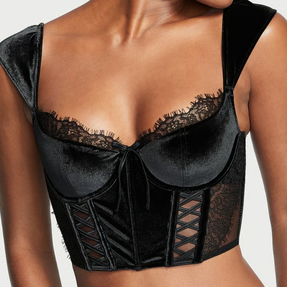 Victorias Secret Dream Angels Lace And Velvet Corset Cap Sleeve Top